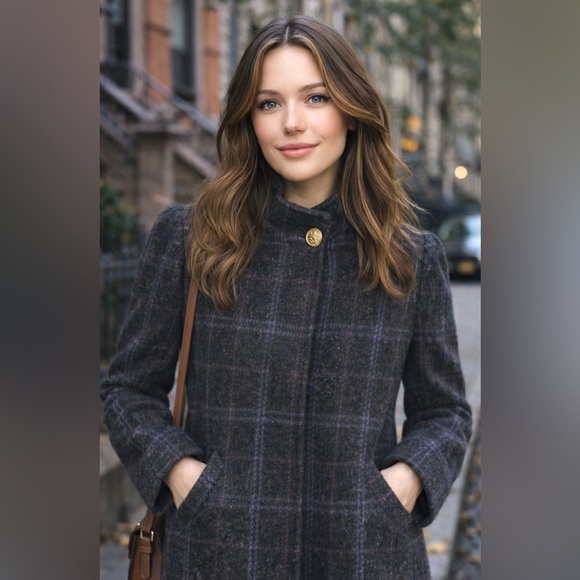 Karizma Jackets & Blazers - Karizma Vintage Wool Plaid Jacket Blazer Purple Gray Made In Ukraine Size 12